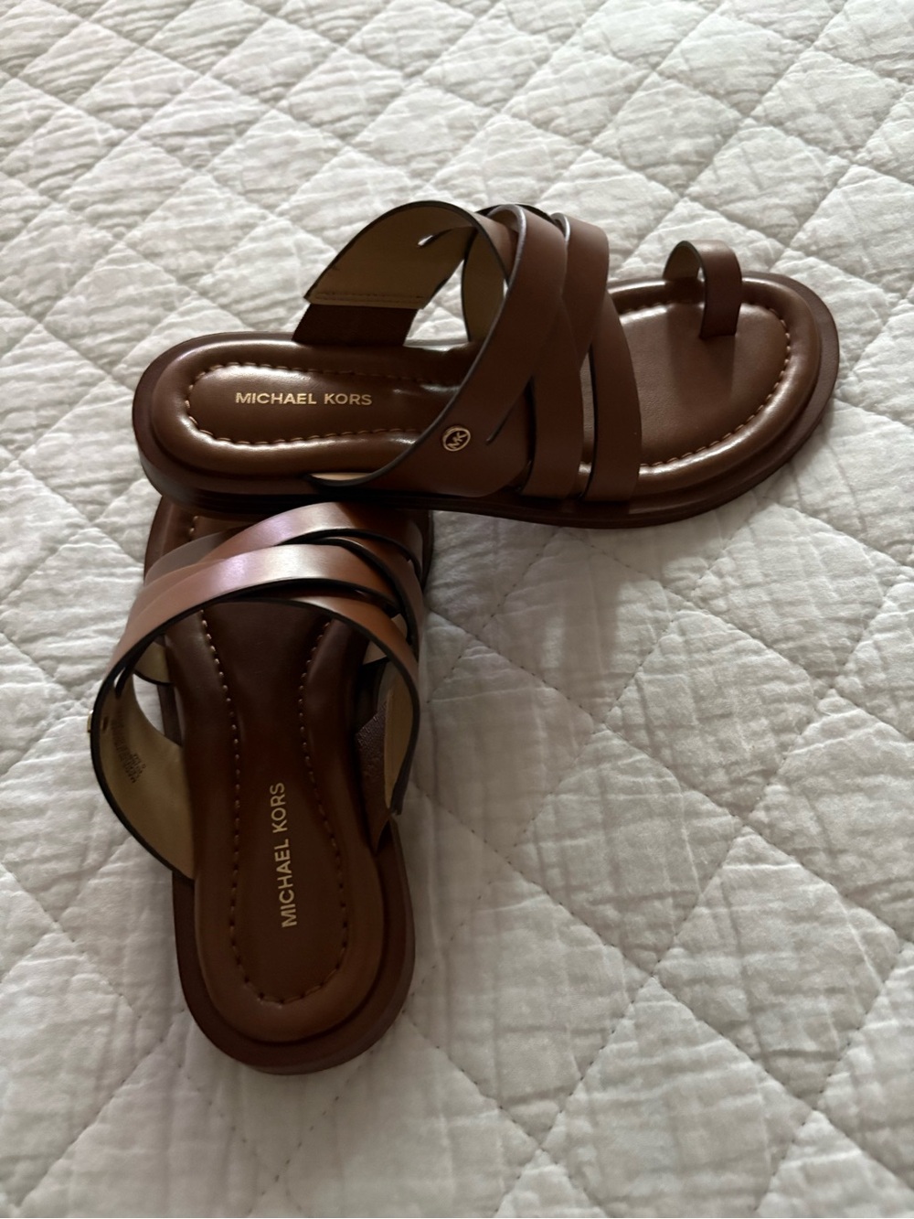 Michael Kors Brown Strappy Toe-Ring Slide Sandals